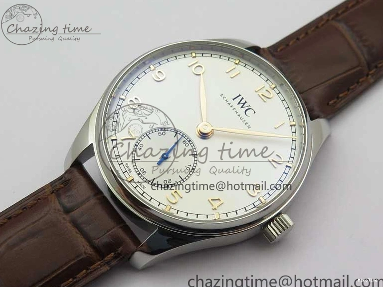 MIROTIME 0408 Original Portuguese IW358304 ZF 1:1 Best Edition SS White Dial RG Markers on Leather Strap A 7077